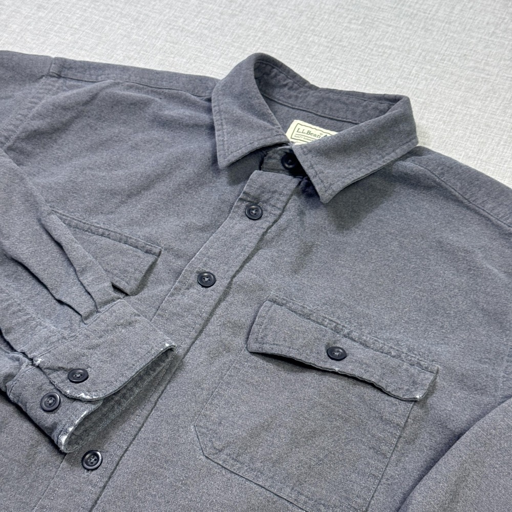 L.L. Bean Chamois Flannel Button-Up Shirt Mens Large Gray Long Sleeve‎ Cotton